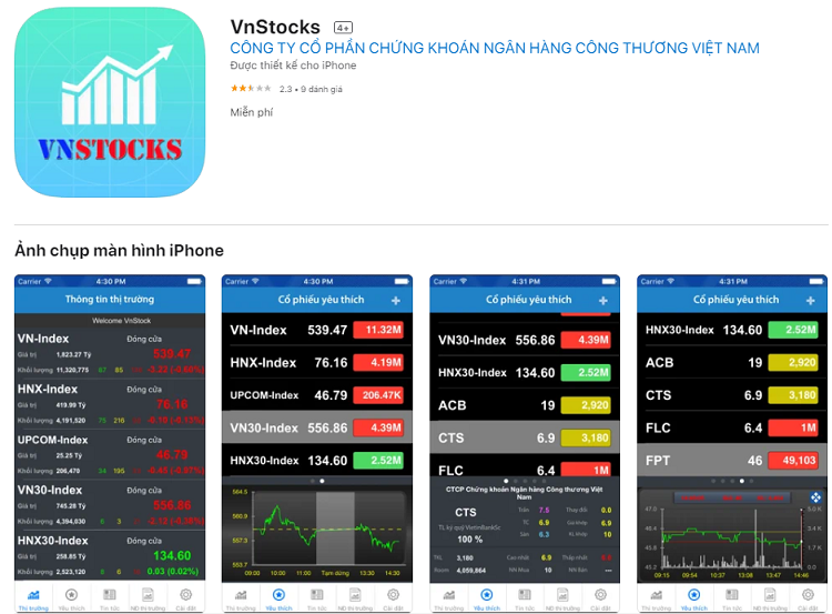 App chứng khoán cho IOS, Ứng dụng VNStocks