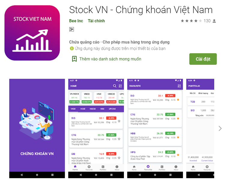 Ứng dụng chứng khoán Việt Nam, ứng dụng stock VN