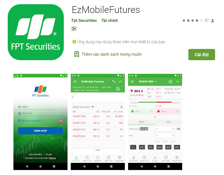 App chứng khoán việt Nam, Ứng dụng EzMobileFutures