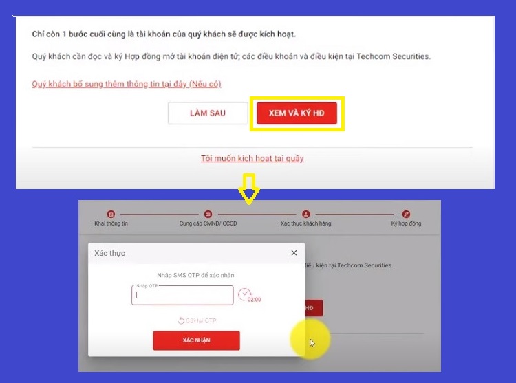 Mở tài khoản chứng khoán Techcombank trực tuyến, ký hợp đồng mở tài khoản