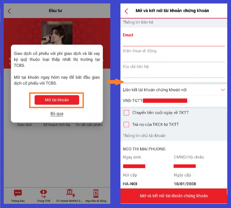 Mở tài khoản chứng khoán TCBS qua điện thoại