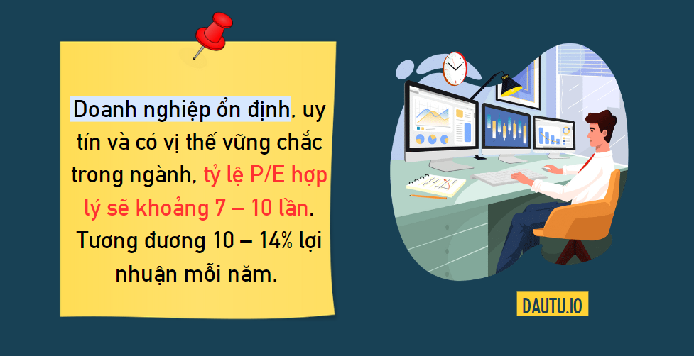 Tỉ lệ P/E 7 - 10 được coi là phù hợp ở các doanh nghiệp ổn định