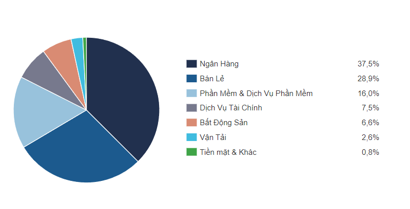 Các quỹ ETF ở Việt Nam. Phân bổ cổ phiếu theo ngành của FUEVFVND